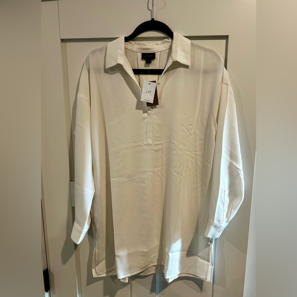 NWT J Jill Cream Casual Button Down Shirt Dress